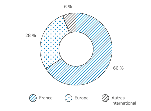 Répartition des effectifs en pourcentage. France : 66%, Europe : 28%, Autres international : 6%.